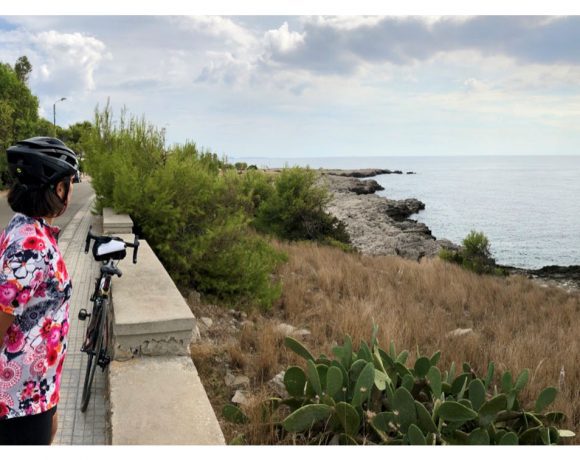 cyclign on coastal road in Puglia