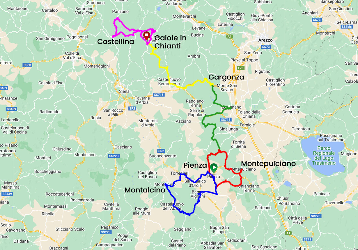 guided bike tour tuscany map