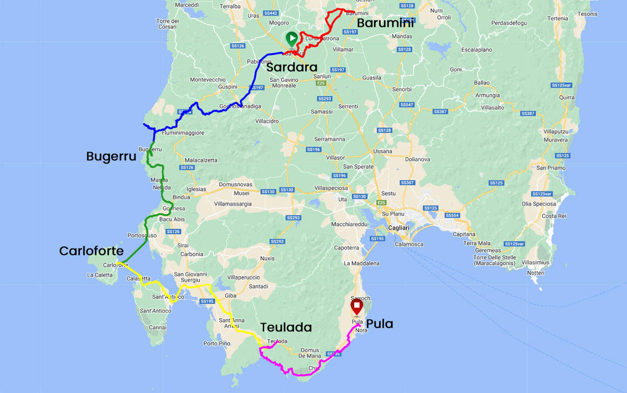 sardinia cycling tour map 
