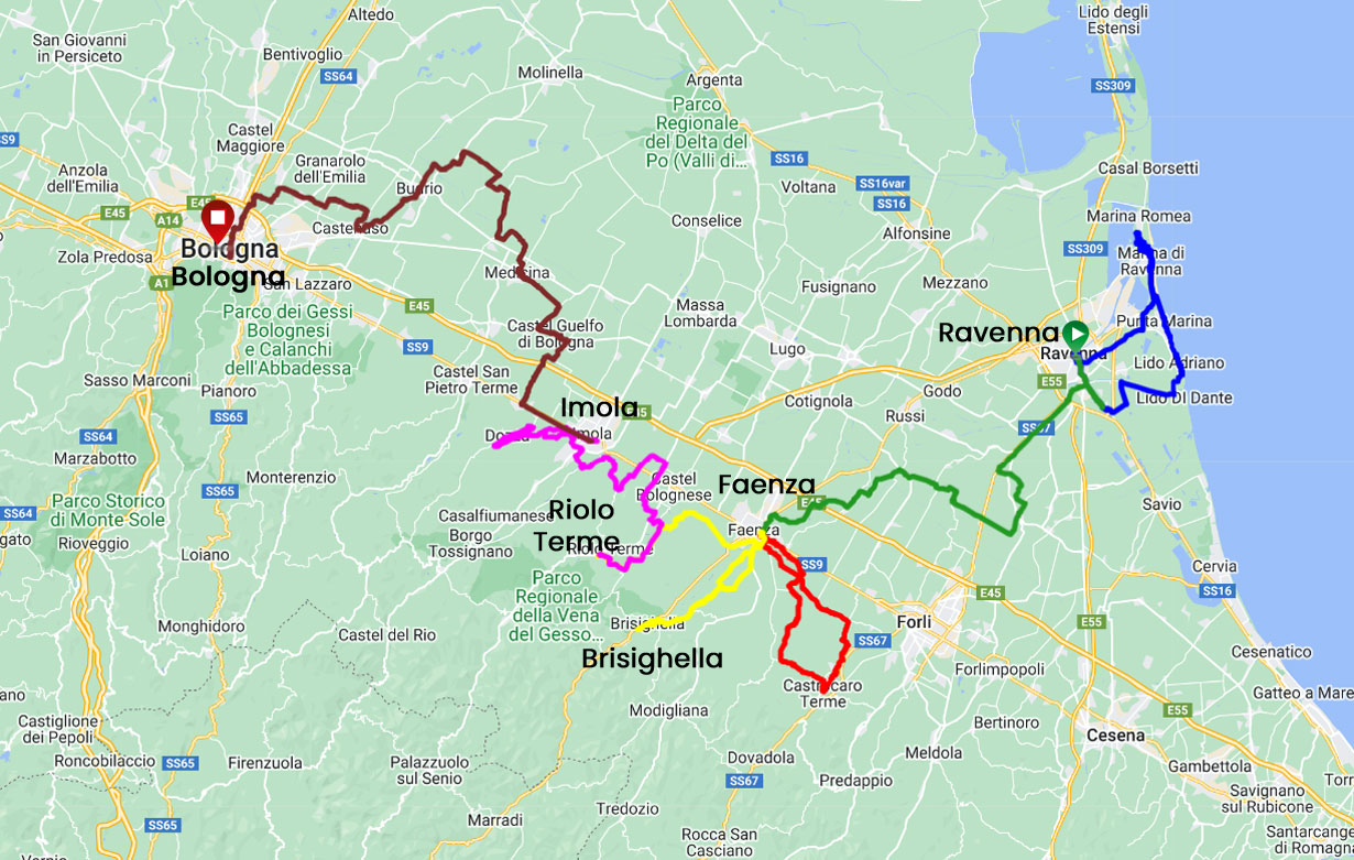 ravenna to bologna bike tour map