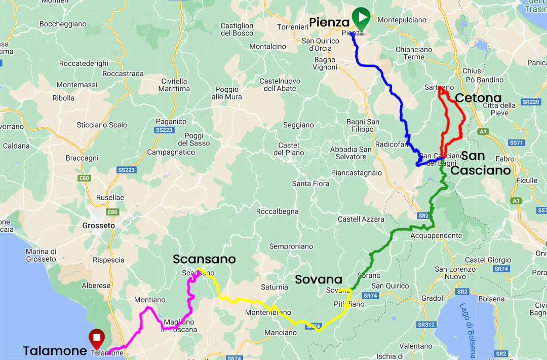 tuscany to the sea bike tour Map 