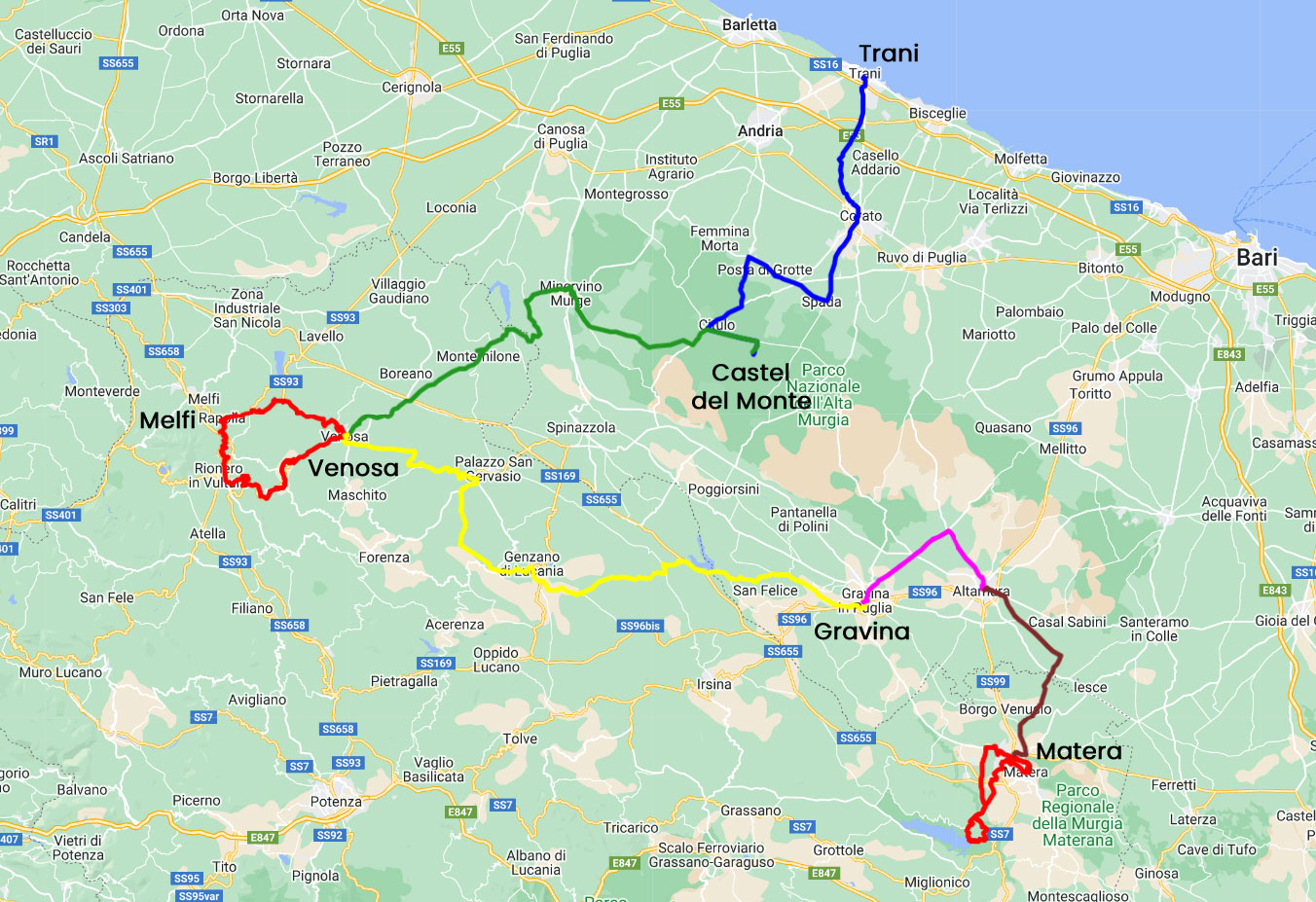 basilicata wine bike tour map